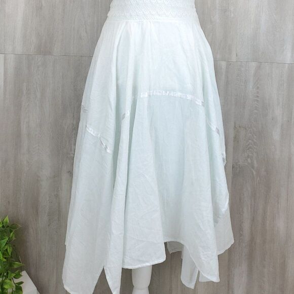 Vintage Gauzy Linen Floral Asymmetrical Midi Dress F-0154 - Picture 7 of 9